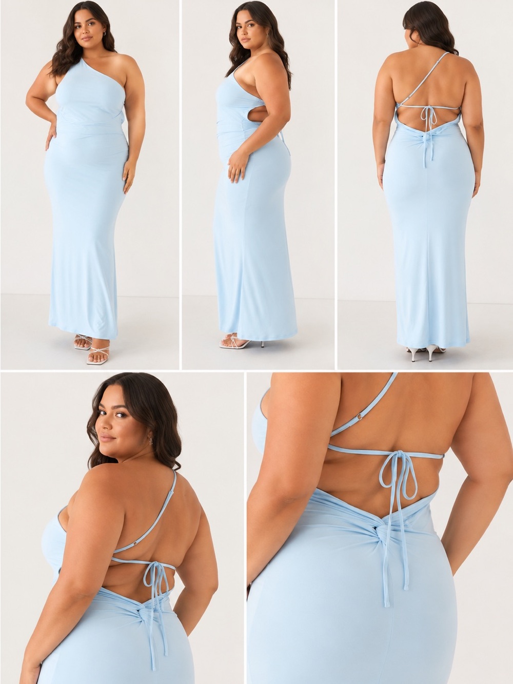 Peppermayo One-Shoulder Light Blue Maxi Dress with Strappy Open Back